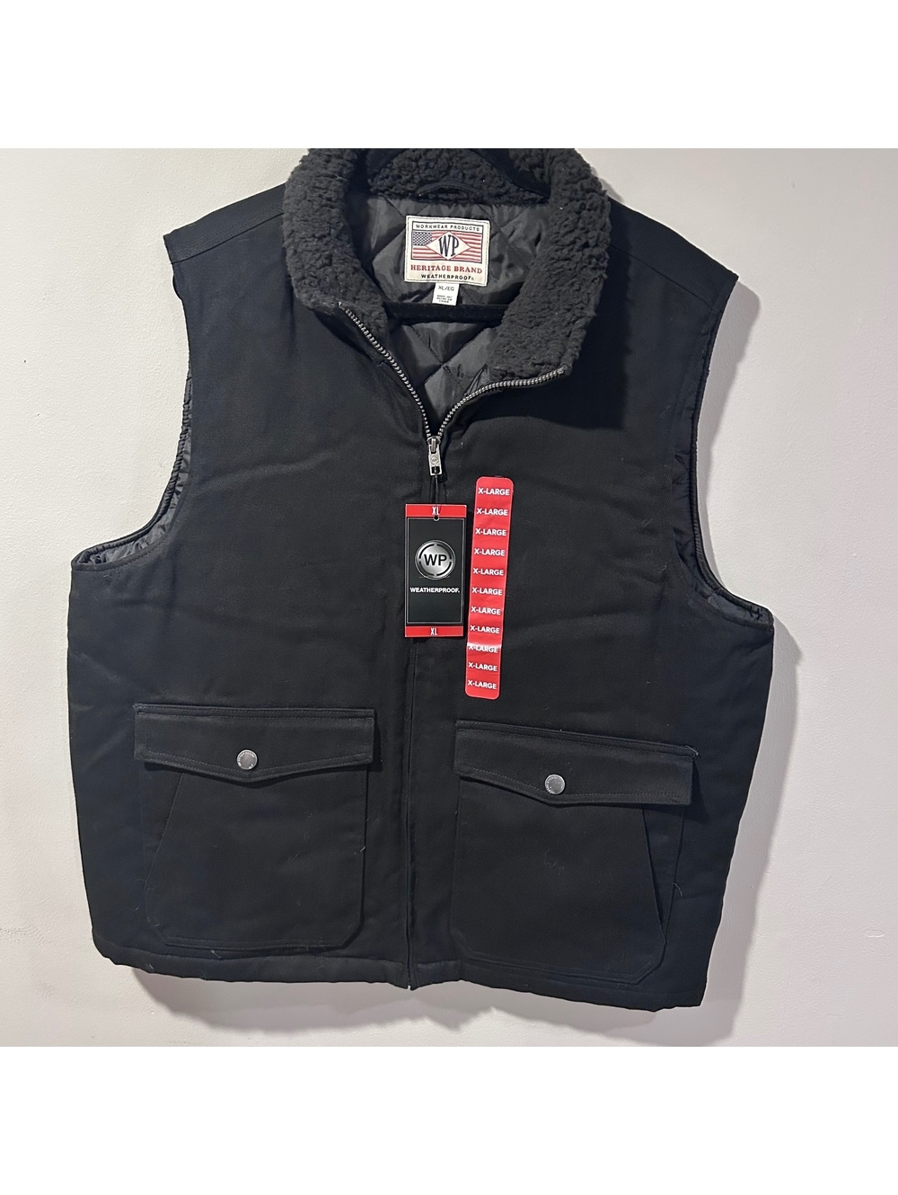 NEW WP Weatherproof Mens Workwear Vest Sherpa Black Lined X-Large